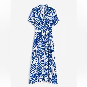 Blue and White Leaf Print Maxi Dress